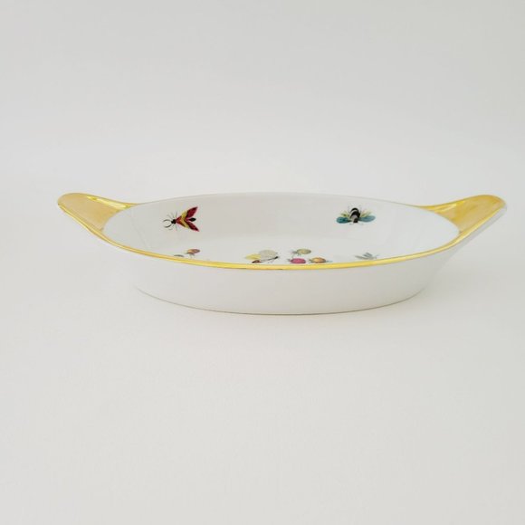 Royal Worcester Strawberry Fair Gold Trim Oval Baking Dish Size 9 Butterflies - Picture 2 of 15